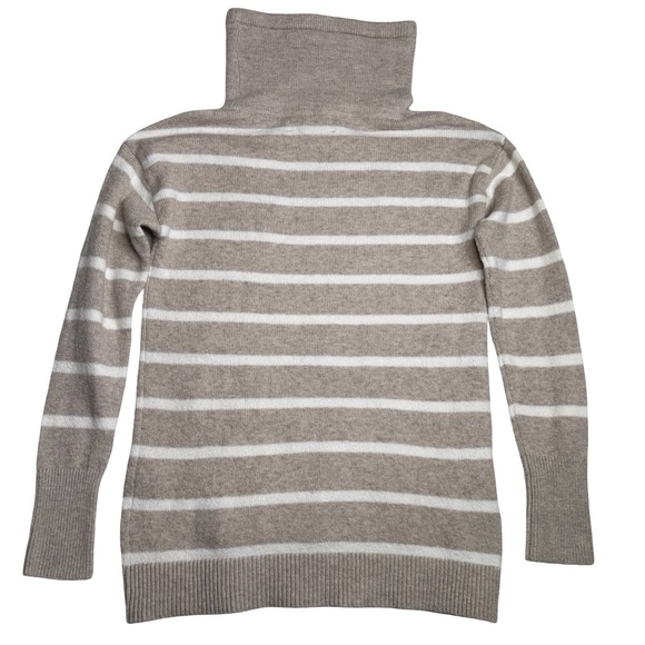 NWOT LOFT Striped Drawstring Funnel Neck Sweater Hoodie Tan/White White Sz XS - Picture 3 of 7